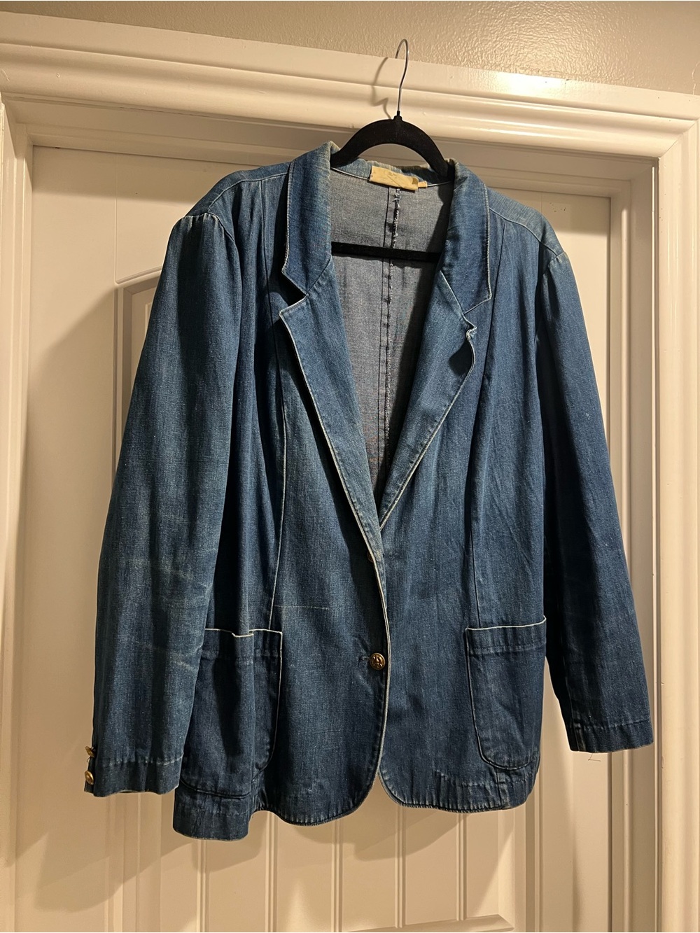 Denim Single-Button Blazer - Blue